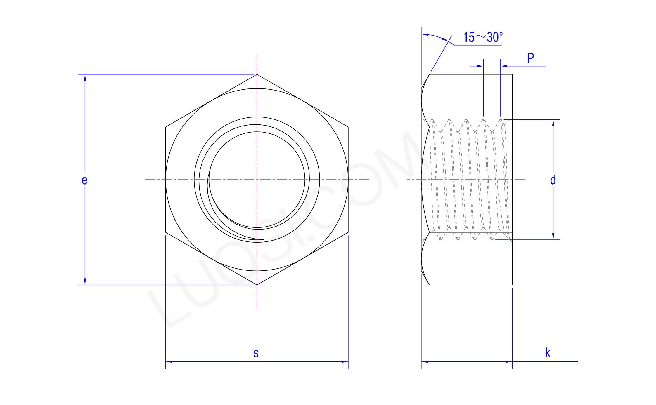 single chamfered hexagonal nut parameter