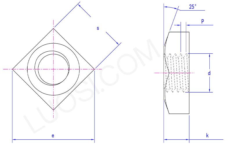 High strength single chamfered square nuts parameter High strength single chamfered square nuts parameter